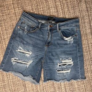 Judy Blue Distressed Mid Wash Denim Cutoff Shorts